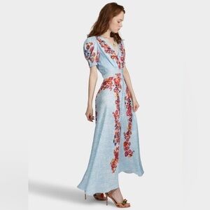 NWT SALONI Lea Midi Dress Size Women’s US 8 Coral Floral Blue Purple Pink